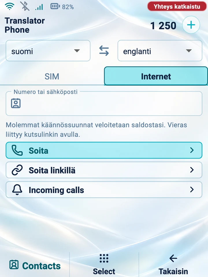 Laitteen näyttö: internetpuhelu