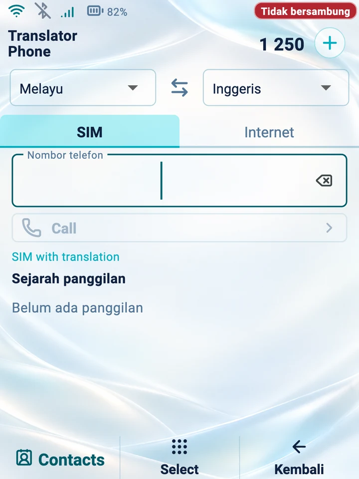 Skrin peranti: pendail untuk panggilan SIM yang diterjemahkan