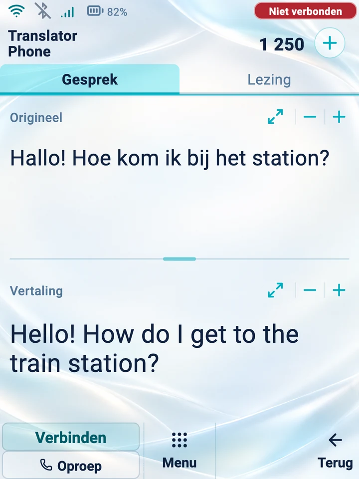Scherm van het apparaat: modus Gesprek met het origineel en de vertaling