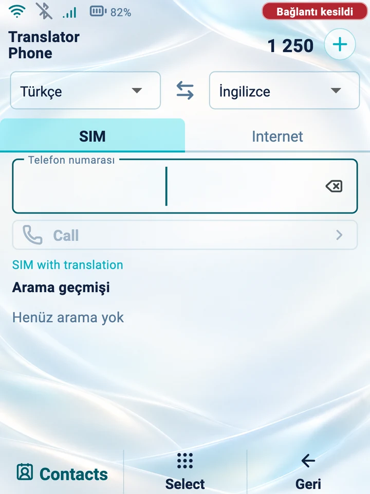 Cihaz ekranı: çevirili SIM araması için tuş takımı
