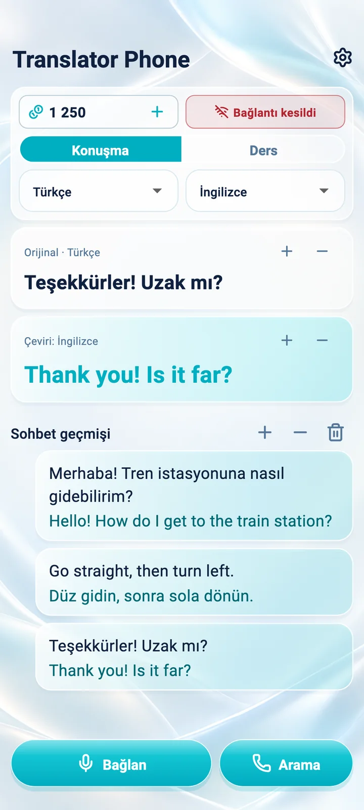 Android: Translator Phone uygulamasında “Konuşma” modu ekranı
